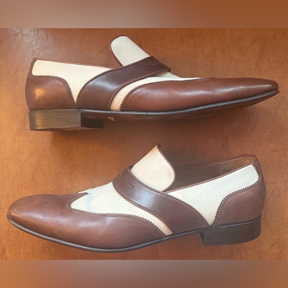 Gucci Men’s Brown & Ivory Leather Web Accent Loafers Size 9.5 — Authentic VGC - Picture 7 of 13